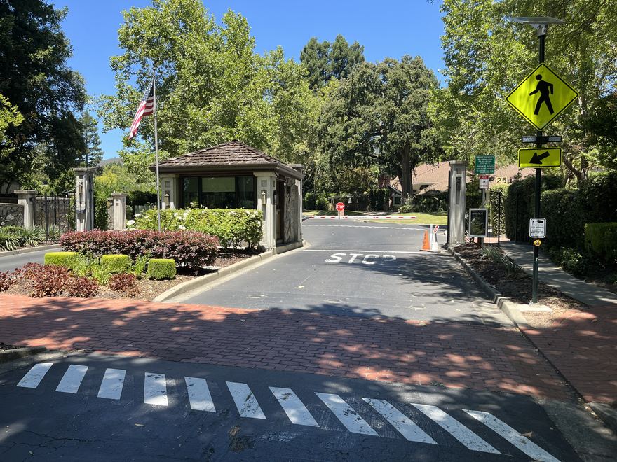 The gated entrance and guardhouse at Hidden Oaks at Blackhawk.